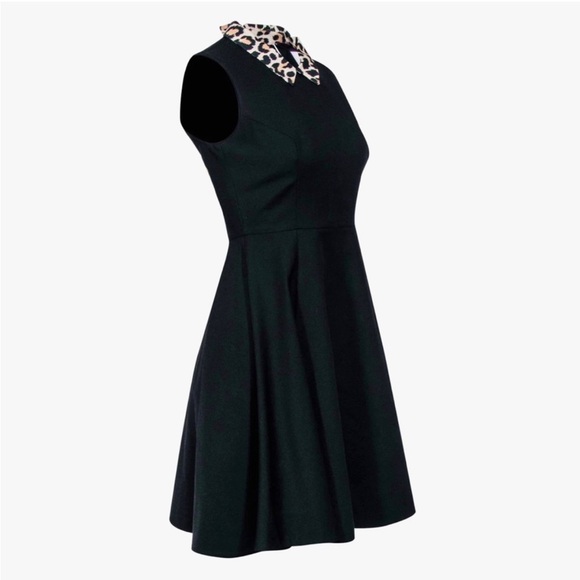 Kate Spade Black Fit & Flare Dress w/ Leopard Collar EUC - Picture 3 of 10
